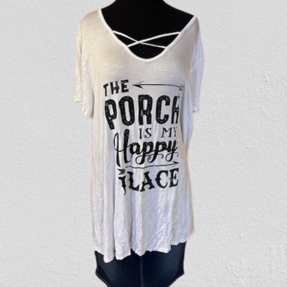 White "The Porch is my Happy Place" Design Shirt - Picture 2 of 10